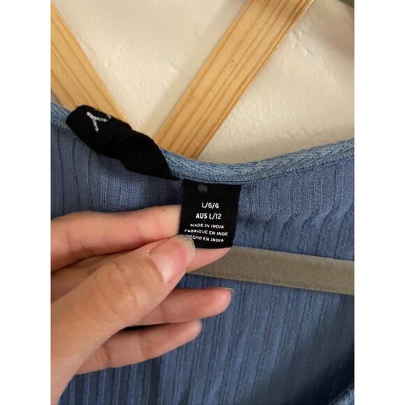 Roxy Dress Women's Fit Flare Mini Blue Large Ribbed Button Down Sleeveless - Picture 4 of 7